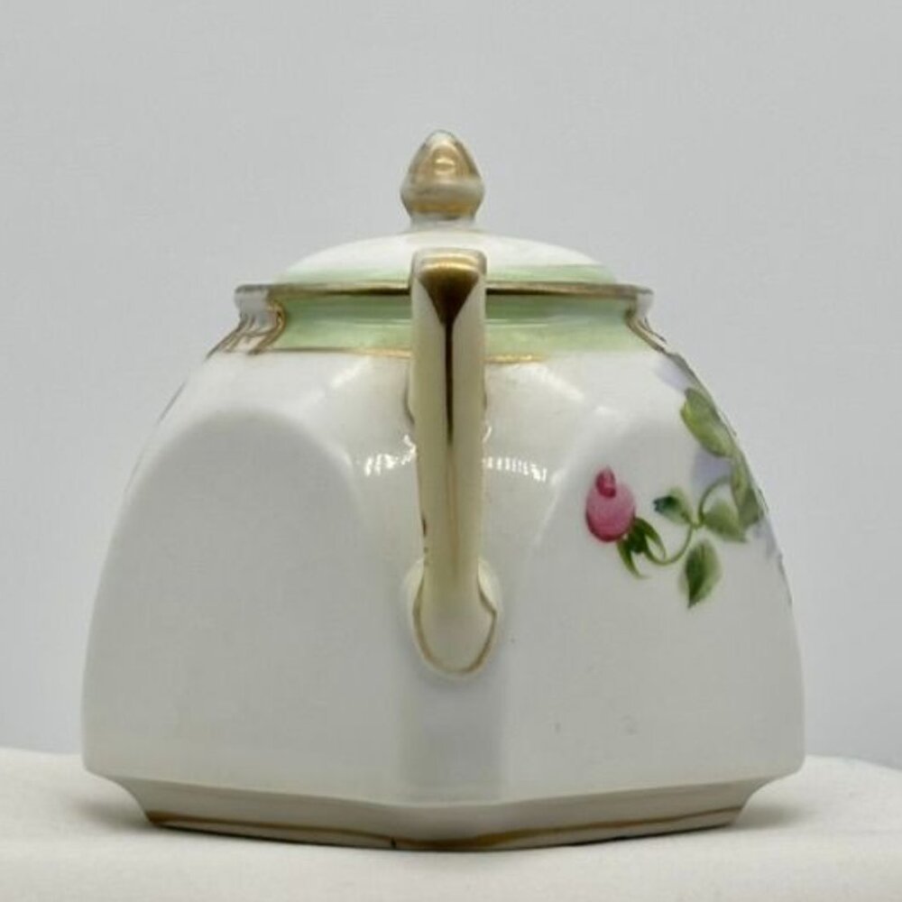 Antique Nippon Hand Painted Double-Handled Small Sugar Bowl With Lid Pink Roses~ - Picture 9 of 14